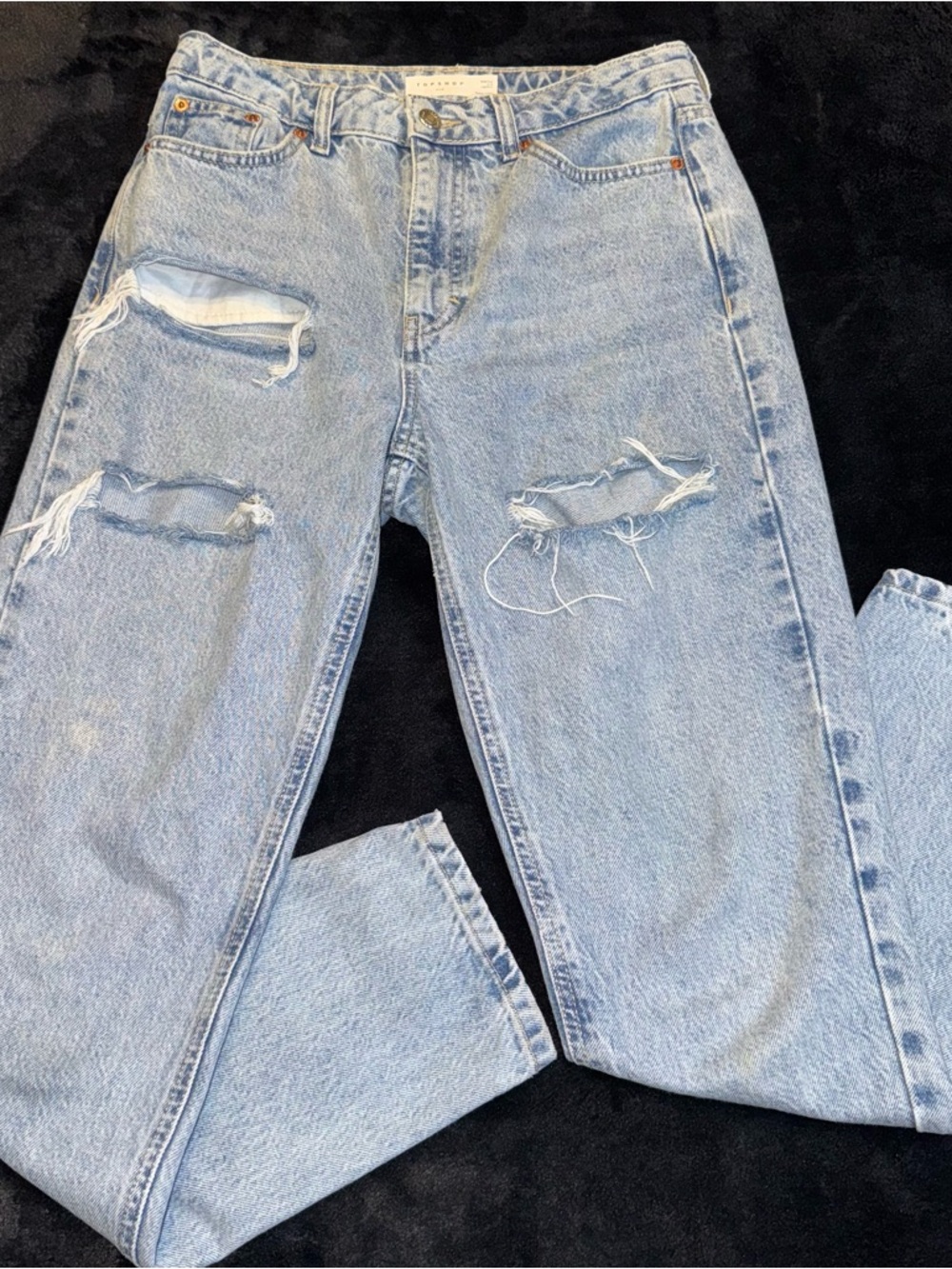 Topshop Mom Jeans Distressed Light Wash High Rise Denim W28 L32‎